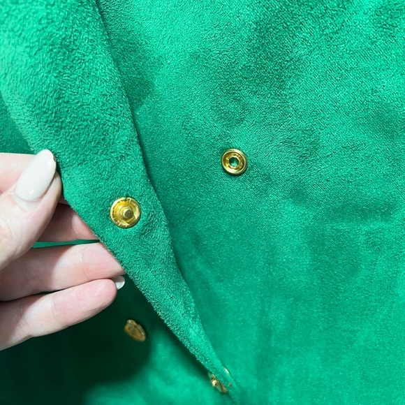St. John Sport by Marie Gray • Emerald Faux Suede Gold Button Blazer - Picture 5 of 8
